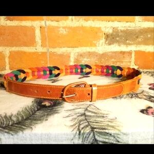VINTAGE LEATHER BELT 80S PREPPY RAINBOW 🌈 WESTERN HIPSTER FESTIVAL VTG SIZE M